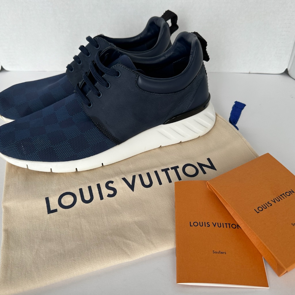 Louis Vuitton Fastline Sneakers With Damier Pattern (Blue/Black/White)
